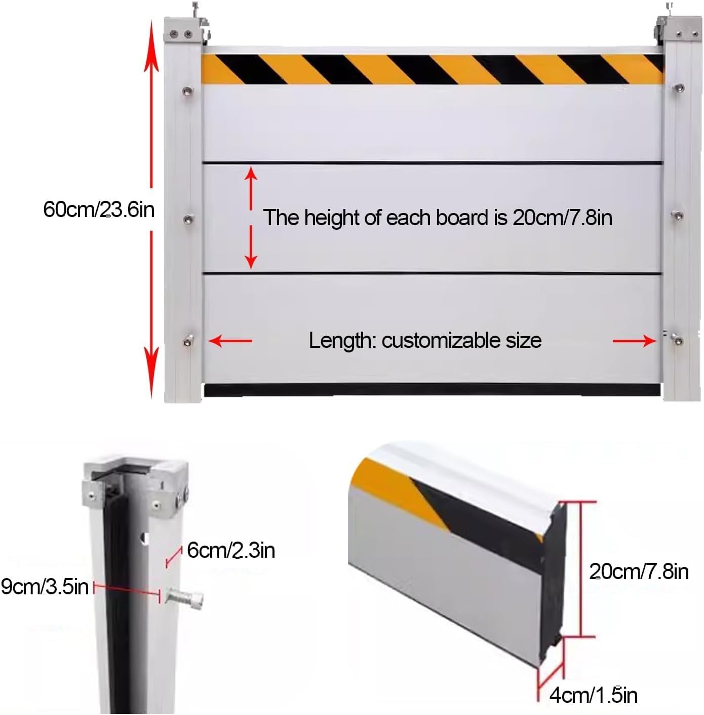 Reusable Heavy Duty Aluminum Flood Barriers for Home Exterior, Flood Protection Barriers Water Barrier Door Quick Detachable Garage Doors Detachable Mobile Rain Water Baffle ( H 39.4 inch L 6FT)