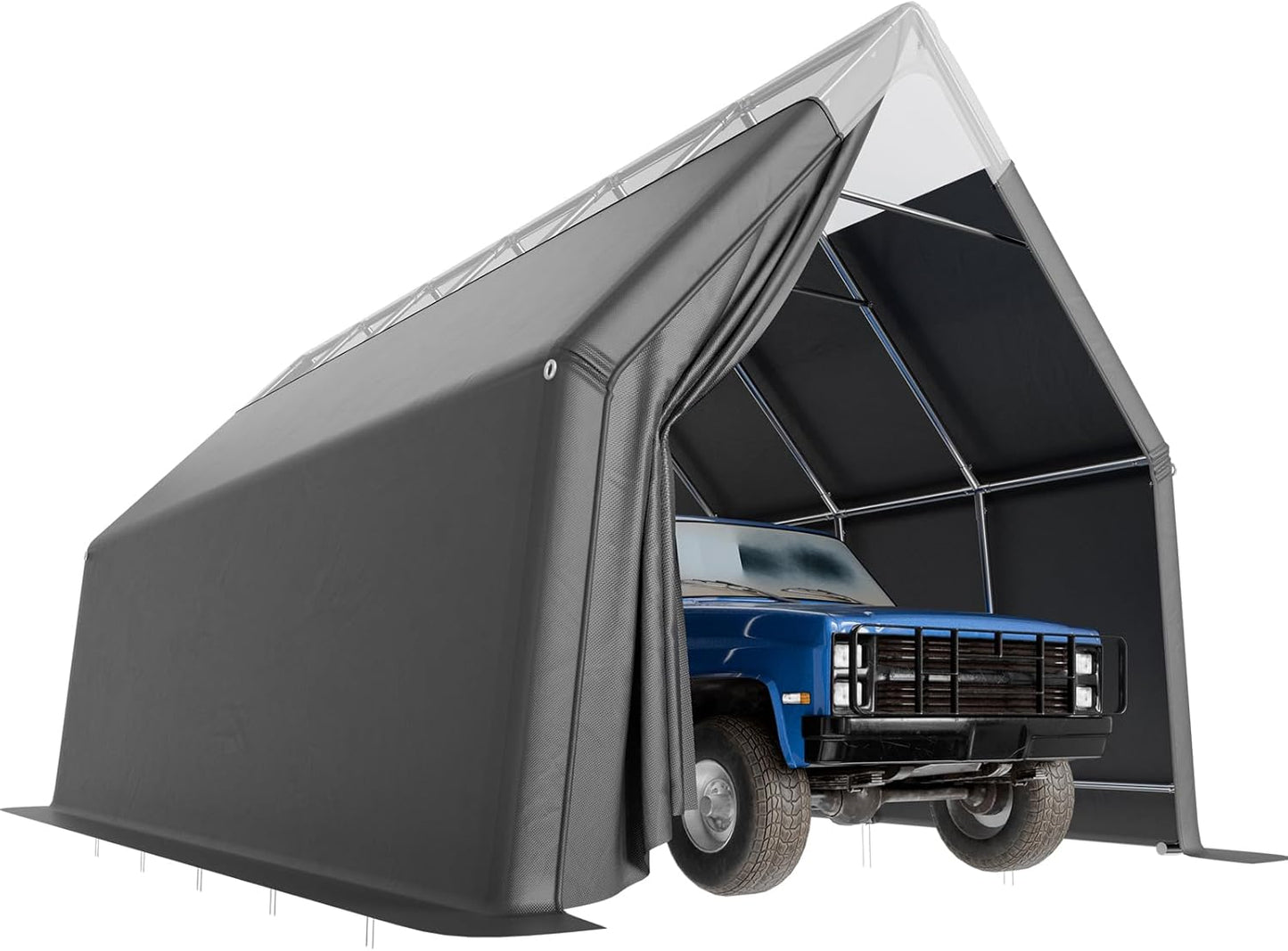 Skyview Portable Garage, 13x24 FT Heavy Duty Carport Canopy with Translucent Roof, Reinforced Metal Frame, Zipper Doors,All-Weather Resistant, Waterproof Outdoor Storage Shelter for Cars/RV/ATV