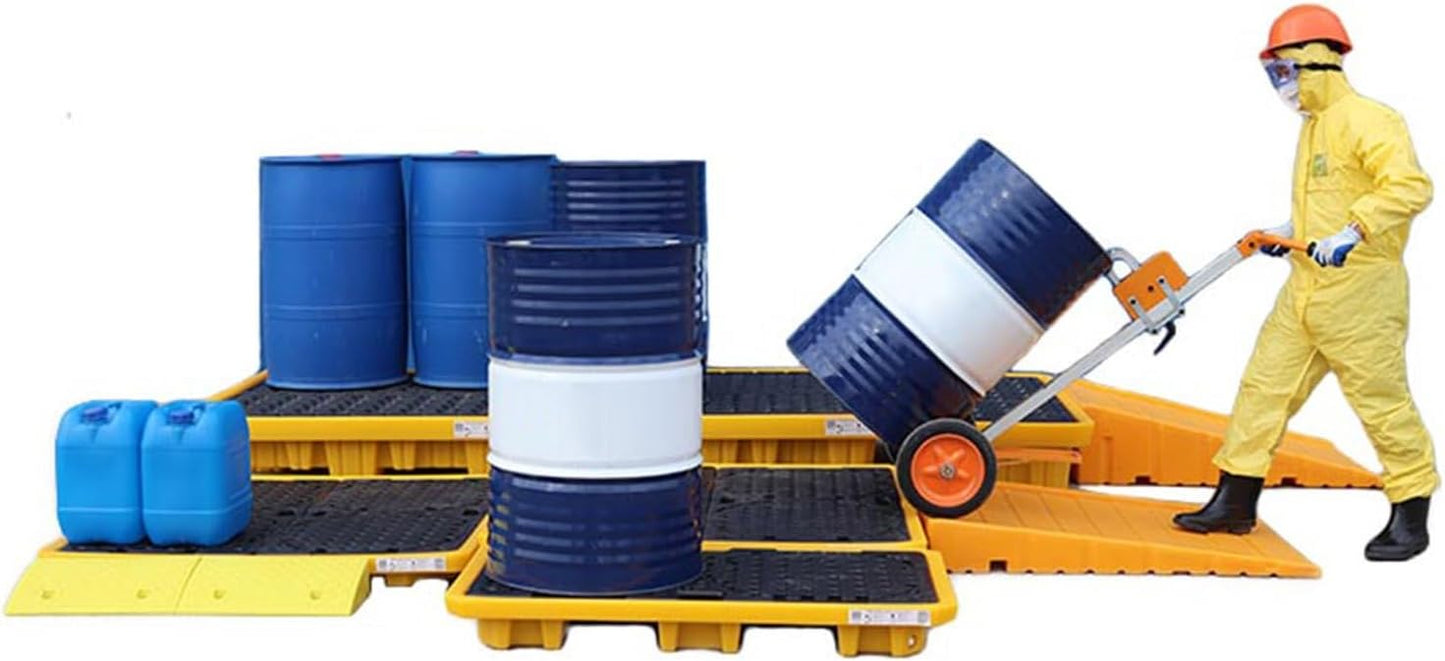 Drum Containment Spill Pallet, Industrial Nestable Oil Drums Leak-Proof Tray, Garage Storage Detachable Anti Slip Polyethylene Platform with Drain (Color : Yellow-5 Pack, Size : 13.4"x13.4"x
