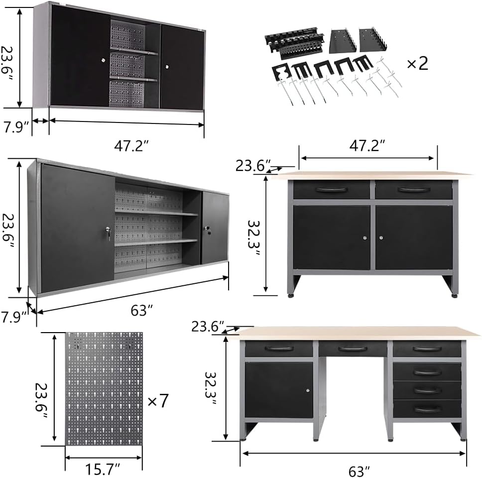 JZD Metal Storage Organization System, Hanging Closet, for Garage Basement Utility Room