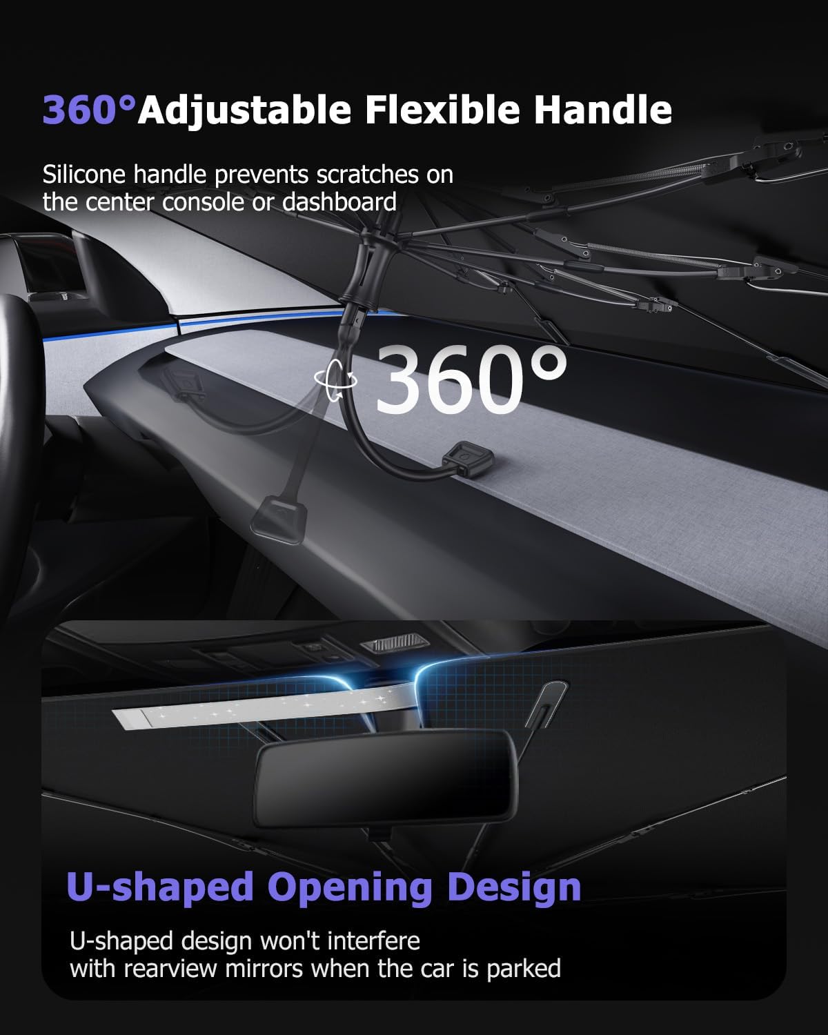 2025 Upgrade Car Windshield Sun Shade Windshield Sunshade Umbrella [Star Fabric] Protect Car from Sun Rays&Heat Damage Keeps Vehicle Cool, Spring Structure Edge Fits Sedans,SUVs,Trucks,Hatchbacks (S1)