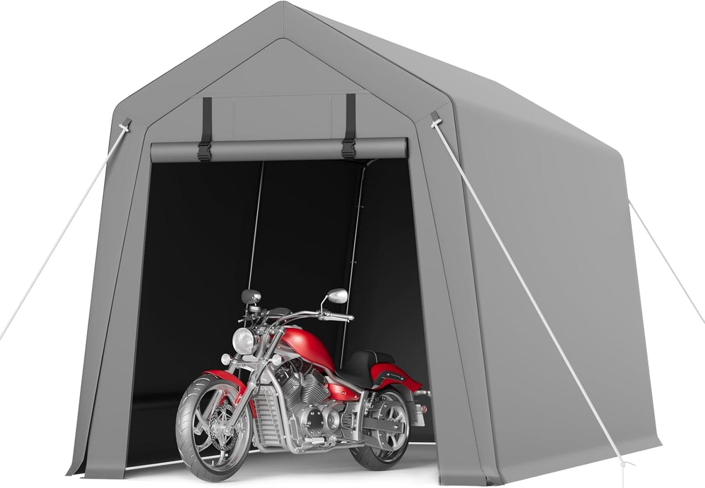 7 x 12 ft Carport Storage Shed, Portable Garage with Roll-up Zipper Door, Heavy Duty Waterproof Tarp, Storage for Motorcycle, Bike, Firewood, Garden Tools