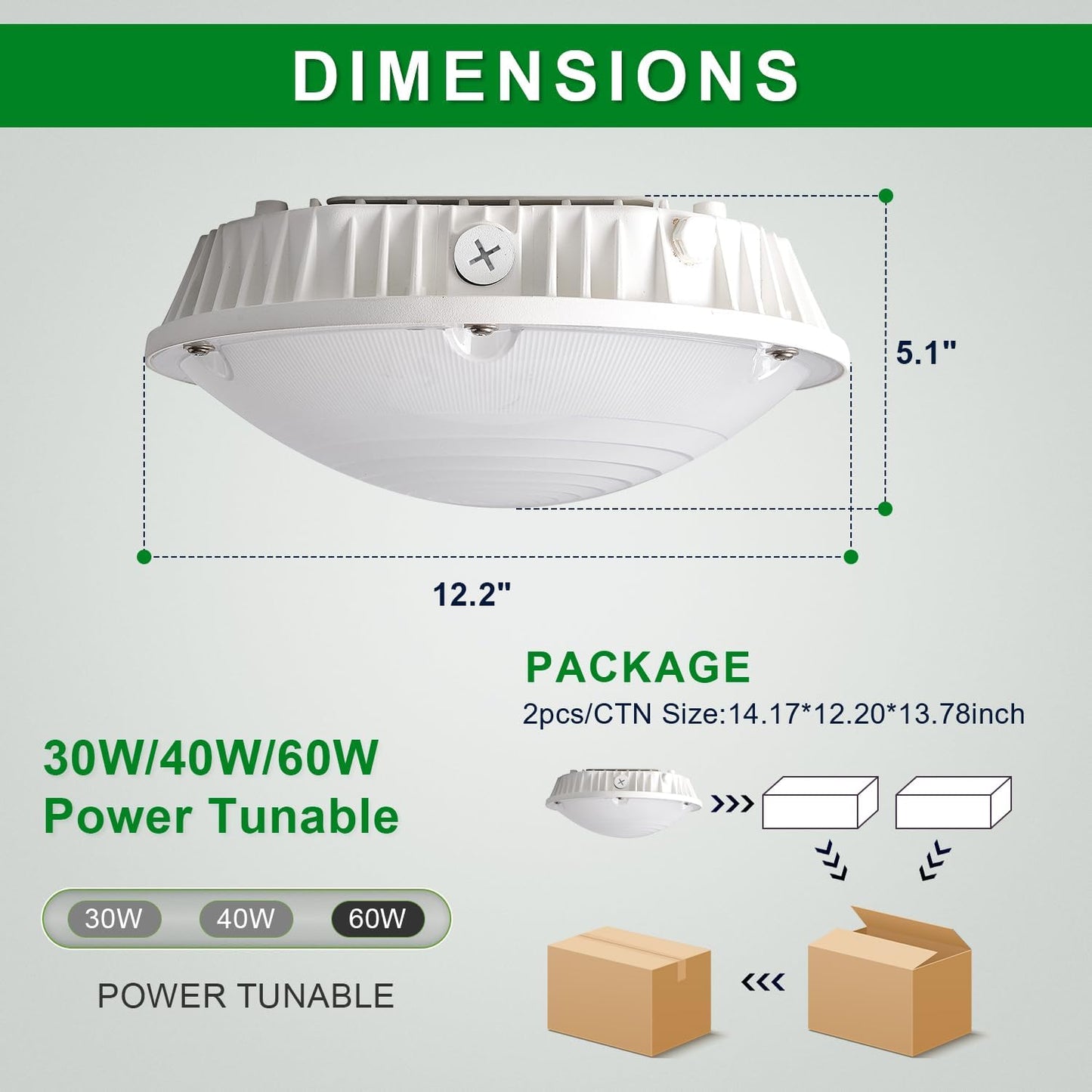 OSTEK LED Canopy Gas Station Light with Motion Sensor 30W/40W/60W Power Selectable 5000K LED Parking carport Lights 90-277V IP65 Commercial Residential Lights DLC & UL Listed