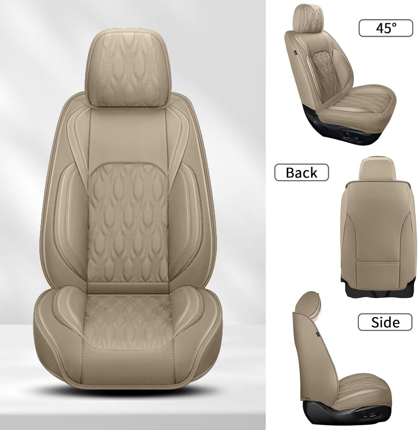 2 Front Car Seat Covers Fit for Toyota Camry 2012-2025: Faux Leather Automotive Seat Covers Waterproof Vehicle Seat Protector with Compatible Airbag (2 Seats, Beige)