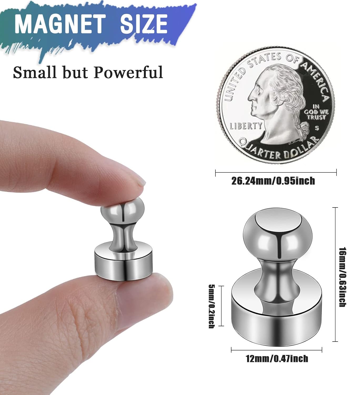 50 Pack Fridge Magnets, Small Strong Refrigerator Neodymium Magnets for Whiteboard, Office, Classroom, Kitchen, Adults, Home