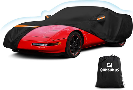 QUNSUNUS Waterproof Car Cover for C4 Corvette 1984-1996, Outdoor Car Covers with Zipper, All Weather Cover with Straps and Elastic Edges for Wind, Sun, UV and Dust Protection