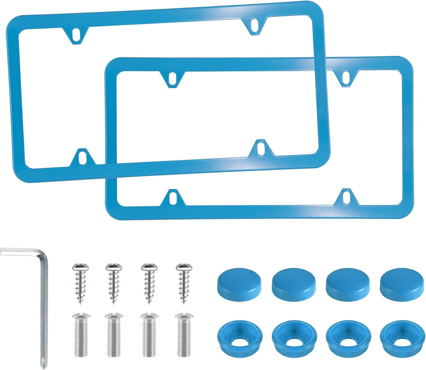 LivTee 4 Holes Stainless Steel License Plate Frames, 2 PCS Car Licence Plate Covers, Automotive Exterior Accessories Slim Design with Bolts Washer Caps for US Vehicles, Blue