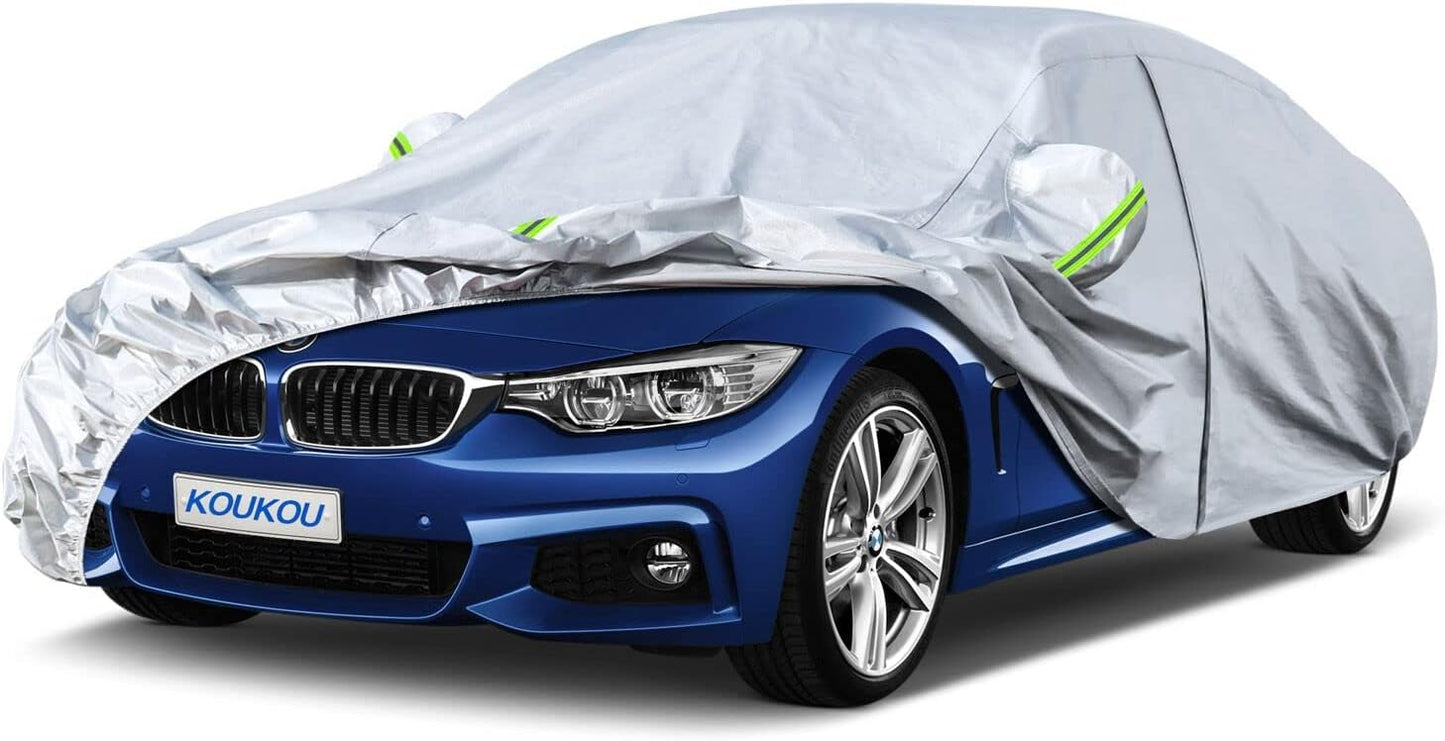 KouKou 6 Layers Car Cover Waterproof All Weather for Automobiles, Outdoor Full Exterior Covers Universal Fit BMW 3 Series 328i 330i, Toyota Corolla,Honda Civic,Chevy Cruze etc.(185 X 70 X 59 inches)