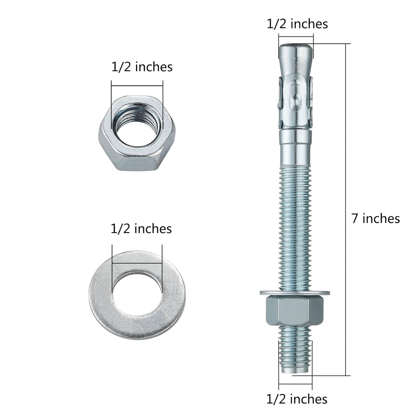 1/2x7" 30Pcs Inch Standard Fasteners for Heavy-Duty Zinc Wedge Anchors for Cement and Concrete