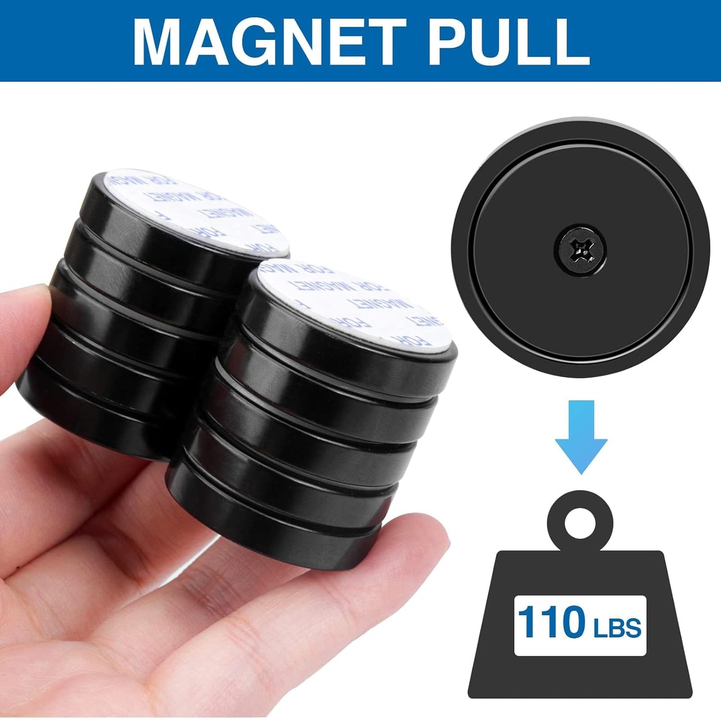 LOVIMAG Magnets,110lb+ Waterproof Super Strong Neodymium Magnet with Hole for Wall Mounting,Strong Rare Earth Cup Magnets with Heavy Duty Countersunk Hole and Screws for Tool Room- Black Pack of 20