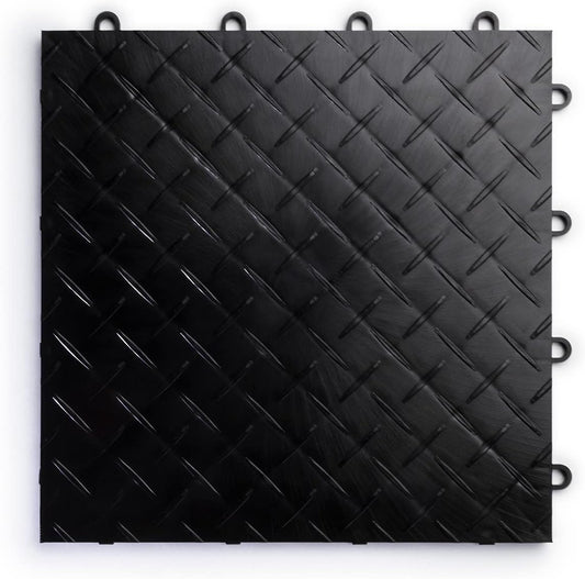 Big Floors RaceDeck Diamond Plate Design, Durable Interlocking Modular Garage Flooring Tile (Black, 24 Pack of 12 x 12" Tiles)