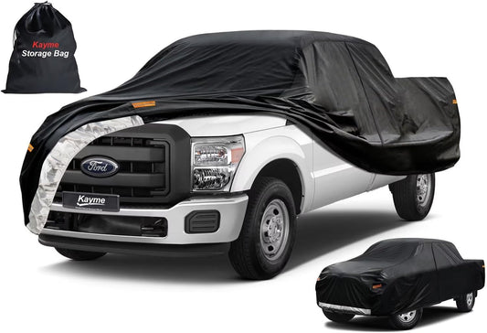 Kayme Truck Cover Custom Fit Ford F-250(1999-2025) Super Cab Long Bed. Full Exterior Heavy Duty Outdoor Pickup Truck Car Cover Waterproof All Weather.Car Tarp for Wind Sun Dust Protection.Black