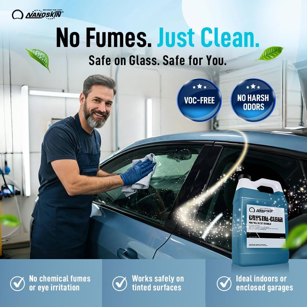 Nanoskin CRYSTAL-CLEAR VOC-Free Glass Cleaner, 32 Oz. Pack (2x16 Oz) - Advanced Eco-Safe, Streak-Free Shine, Multi-Surface Cleaning Solution | For Auto, Home, Office, & Commercial Use | 40:1 Dilution