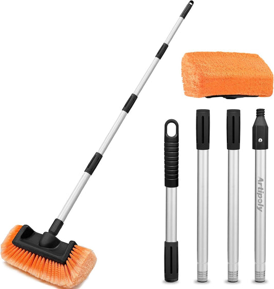65" Car Wash Brush with Extension Pole, Car Wash 12" Dip Soft Five-Sided Brush, No Scratch Car Cleaning Brush Supplies for RV Boat Truck SUV, House Siding, Snow
