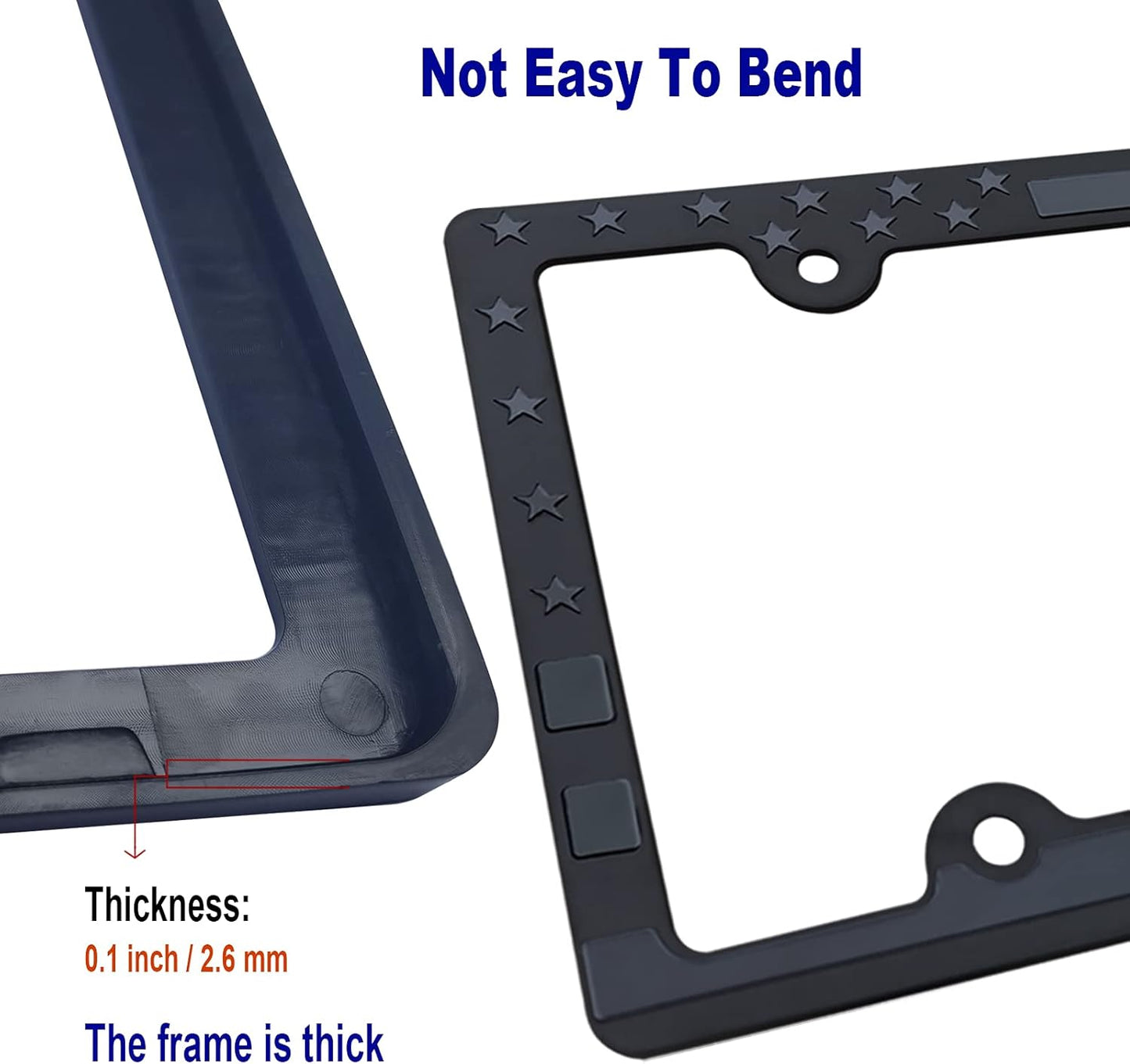 Black American Flag License Plate Frames- Patriotic USA Stars and Stripes Flag Plastic Car Tag Cover Holder with Mount Screws Caps for Truck/SUV, Auto Accessories for Veterans Military