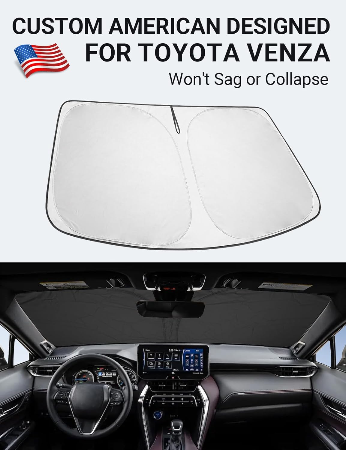 Proadsy for Toyota Venza 2021-2024 2025 Windshield Sun Shade 4-Layer Foldable Front Sunshade Protector Sun Visor Blocks UV Rays Keep Car Cooler