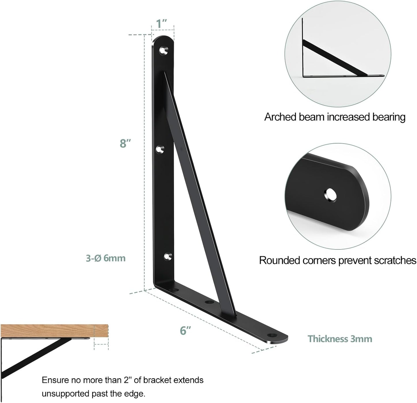 8 Pack L8 x H 6" Black Heavy Duty Shelf Brackets with Screws Metal Shelf Brackets Shelf Support Angle Brackets for Shelves L Brackets Heavy Duty Floating Shelf