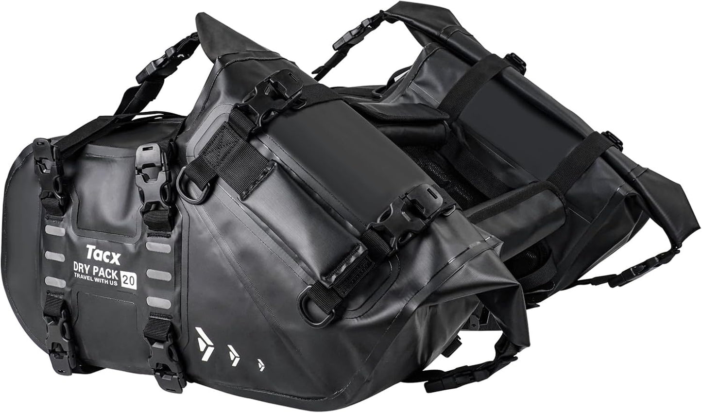 Motorcycle Saddle Bags Tail Bag, 20L Roll-top Waterproof Motor Detachable Side Trunk Bag, Motor Panniers Luggage Bag for Motorcy