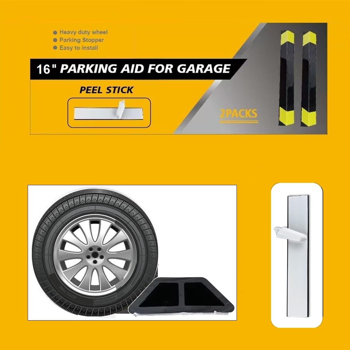 Heavy Duty Parking Aid for Garage, 16" Car Parking Stopper for Garage 2 Pack, Parking Aids Protects Car, Parking Stopper Easy to Install 2 Packs 16" L (2 Pack 16" L x 1.25H)