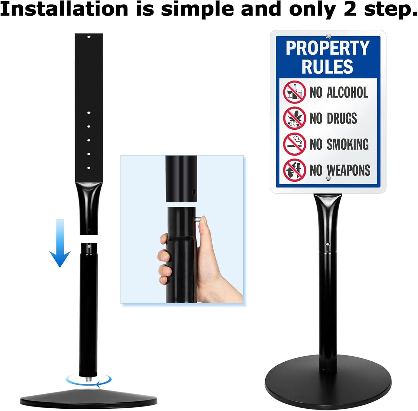 Parking Sign Post 49" Heavy Duty Cast Iron Parking Signs Stand, Movable Sign Stand for Hanging Signs, Black, 20lbs