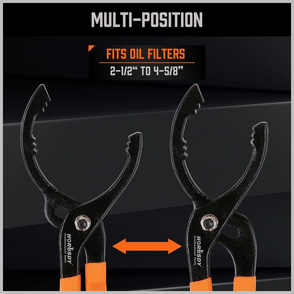 HORUSDY 12" Adjustable Oil Filter Pliers, Adjustable Oil Filter Wrench Removal Tool (Orange)