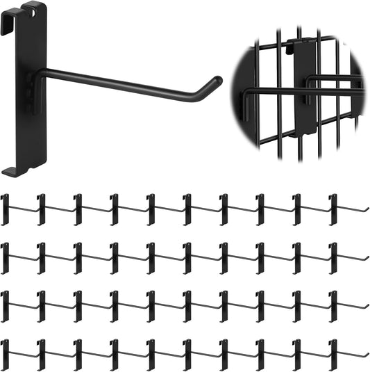 40Pcs 4" Gridwall Display Hooks Assortment Set, Black Metal Grid Wall Panel Hanging Display Hook for Garage Shop Retail Storage, Wire Diameter 5mm/ 0.2”