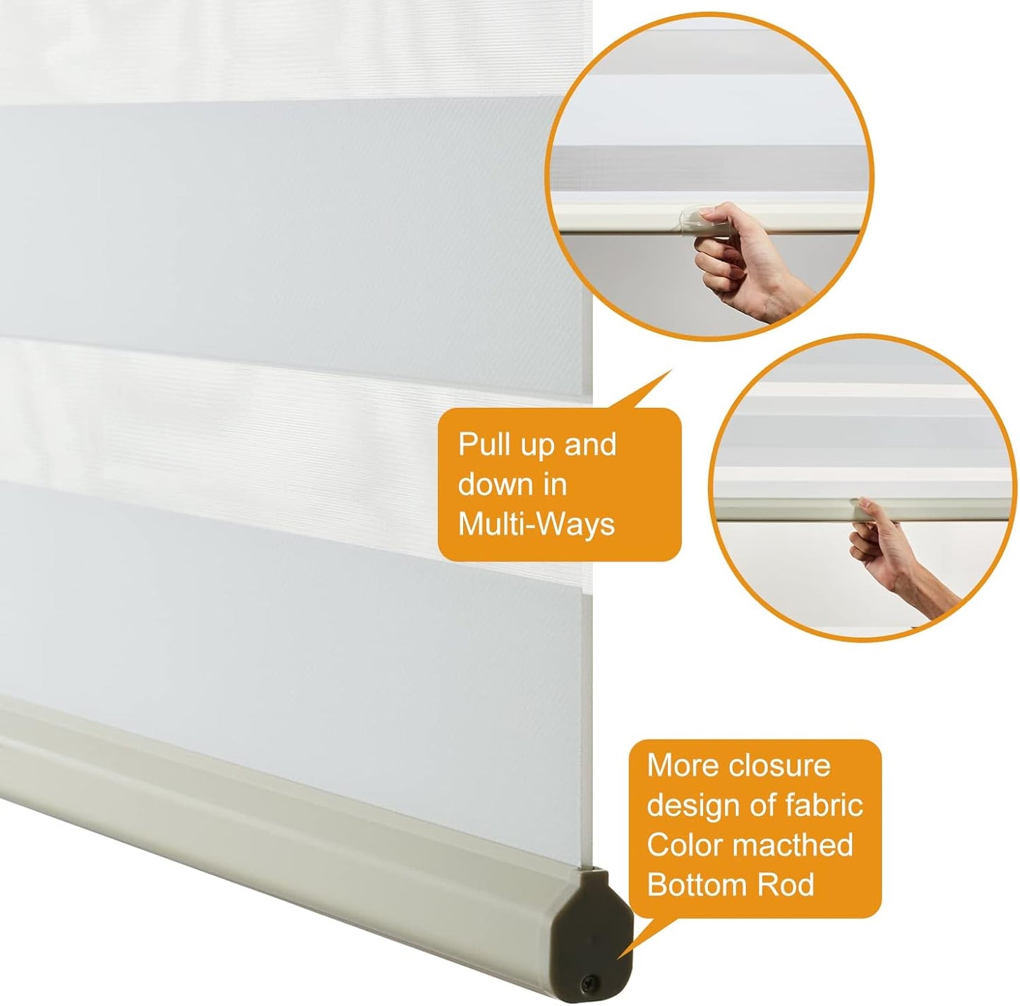 Persilux Cordless Zebra Blinds for Indoor Windows, Free-Stop Light Filtering Sheer Shades, Dual Layer for Day and Night, Roller Shades for Home (34.25" W X 64" H, Cream)