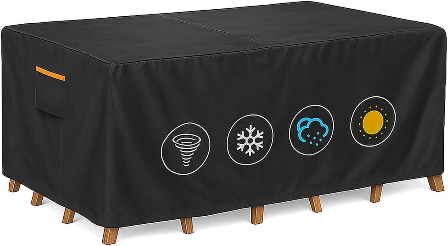 Outdoor Waterproof Furniture Cover, 76W x 54L x 28H inches Heavy Duty 600D Rectangular Table and Chair Set Protection, Black