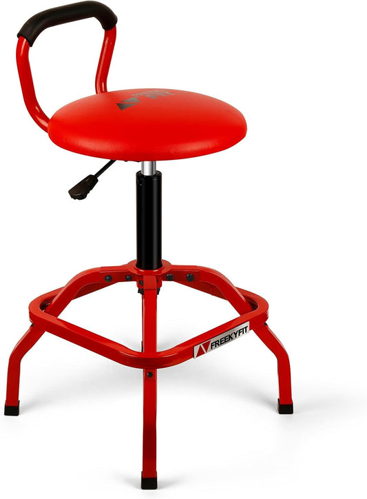 Garage Stool, Adjustable Height Swivel Work Mechanic Shop Stool with Backrest, Pneumatic Shop Chair for Home, Workshop, 300 LBS Capacity, 360° Rotation, Heavy Duty, Red