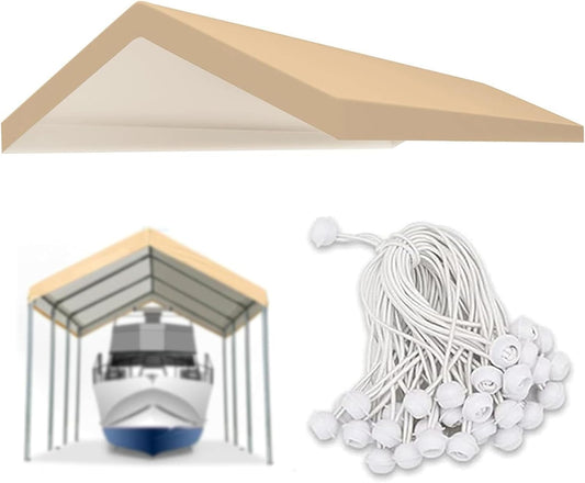 Carport Replacement Canopy Cover for 12' x 20' Car Tent Top Garage Shelter Cover Tarp with Ball Bungees (Only Top Cover, Frame Not Include) (Beige, 12' x 20')