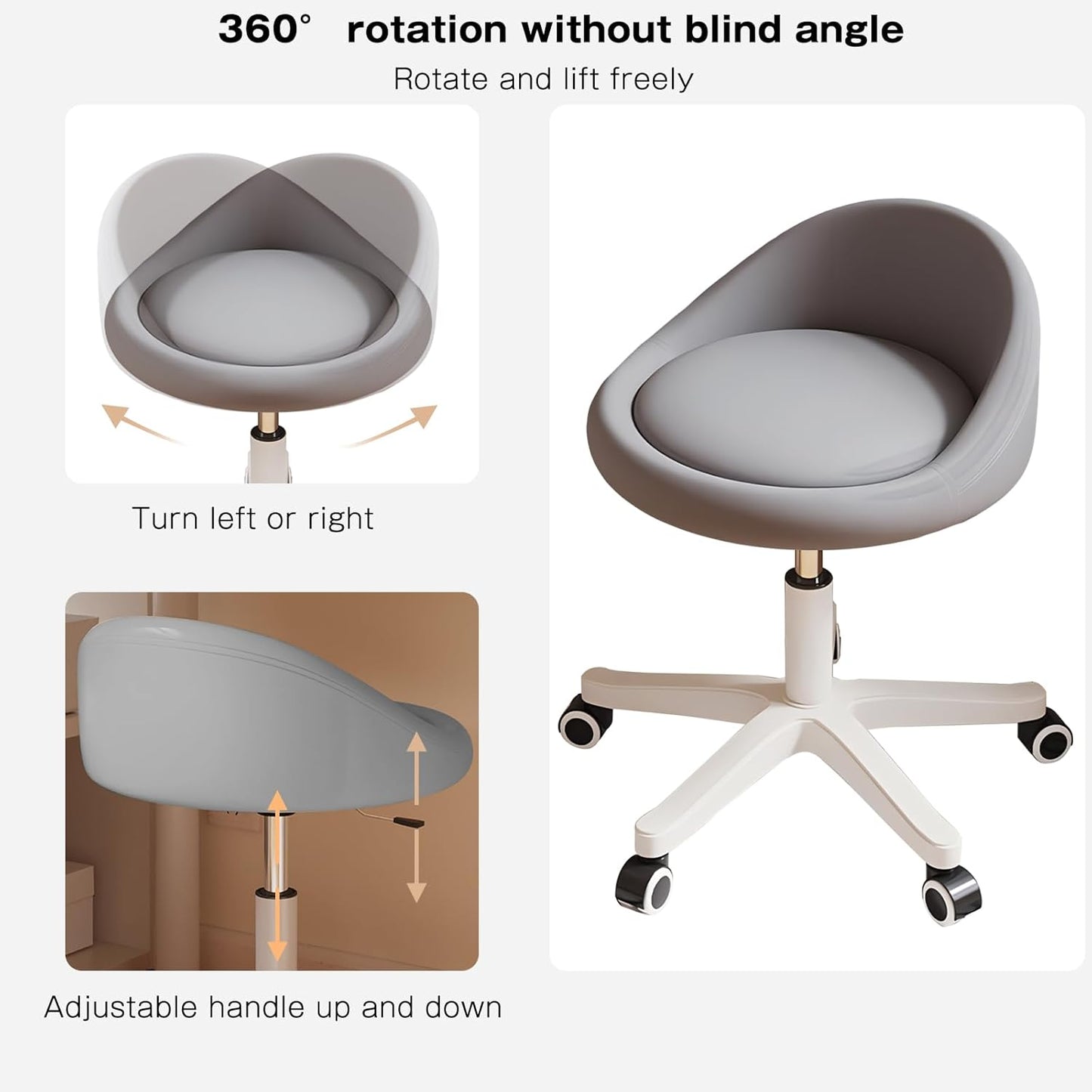 Rolling Stool Rolling Hydraulic Salon Stool with Low Backrest - Adjustable Swivel Chair for SPA, Shop, Salon, Massage, or Medical Office Dark Grey-A