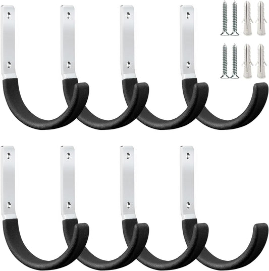 Heavy Duty Steel Garage Hooks,Garage Storage Utility Hooks,Heavy Duty Garage Garden Tool Organizer,Steel Wall Mount Hooks, Garden Hose Hanger, Small U Hooks (Black 8 Pack)