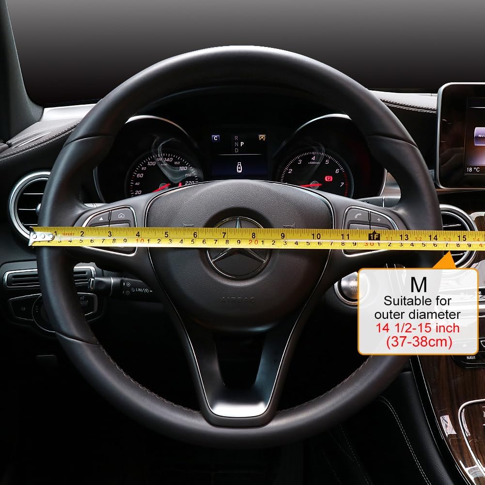 COFIT Breathable Car Steering Wheel Cover 15 inch Auto Universal Leather Wrap Non-Slip Steeringwheel Protector Automotive Interior Accessories, Grey (Suit for 14.5-15 inch)