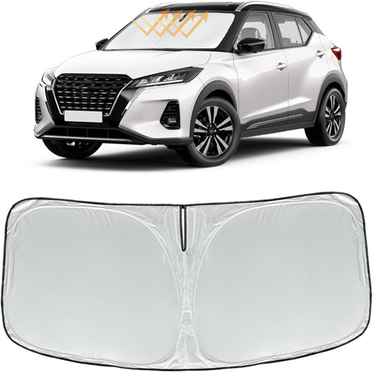 for Kicks Windshield Sun Shade Sunshade for 2018 2020 2021 2022 2023 2024 2025 Nissan Kicks S SV SR Crossover Accessories 2-Layer Car Front Window Sun Visor Shield Foldable Protector Blocks UV