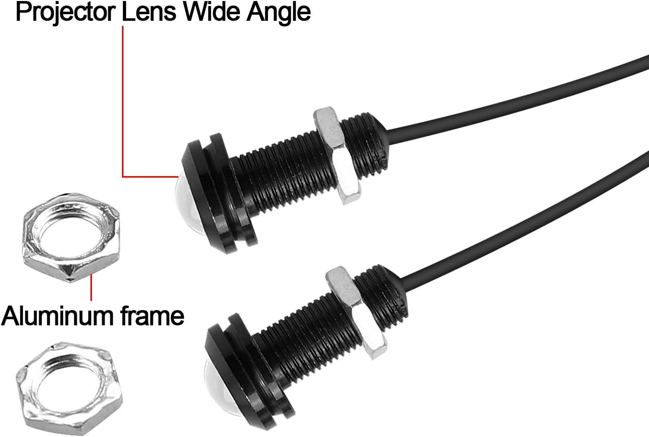 LEADTOPS 10Pcs 18mm 12V Red Eagle Eye LED Car Fog DRL Daytime Running Light Backup Reverse Tail Rock Lights Small bulb (Red light, Black Case)