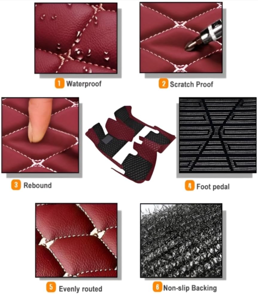 Add Personal Touch to Your Vehicle with IMEISH Customizable Logo Text Car Mats for 99% of vehiclesPads Protection Non-Slip Leather Floor Liners (Red Stitching)