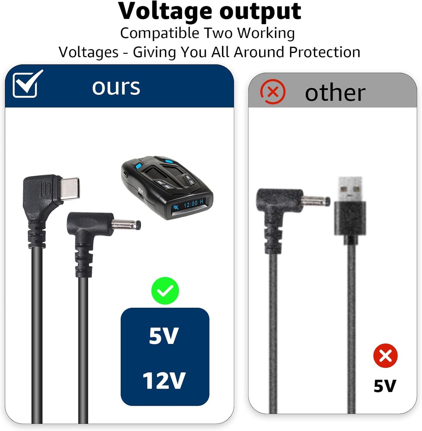 USB-C to DC3.5 Plug Radar Detector Power Cable,Type C 5V-12V Power Cord Compatible with Cobra RAD 480i, 350, 380, Uniden DFR1, DFR3, DFR5, Whistler, & Radenso Radar Detectors (8.2FT Length)