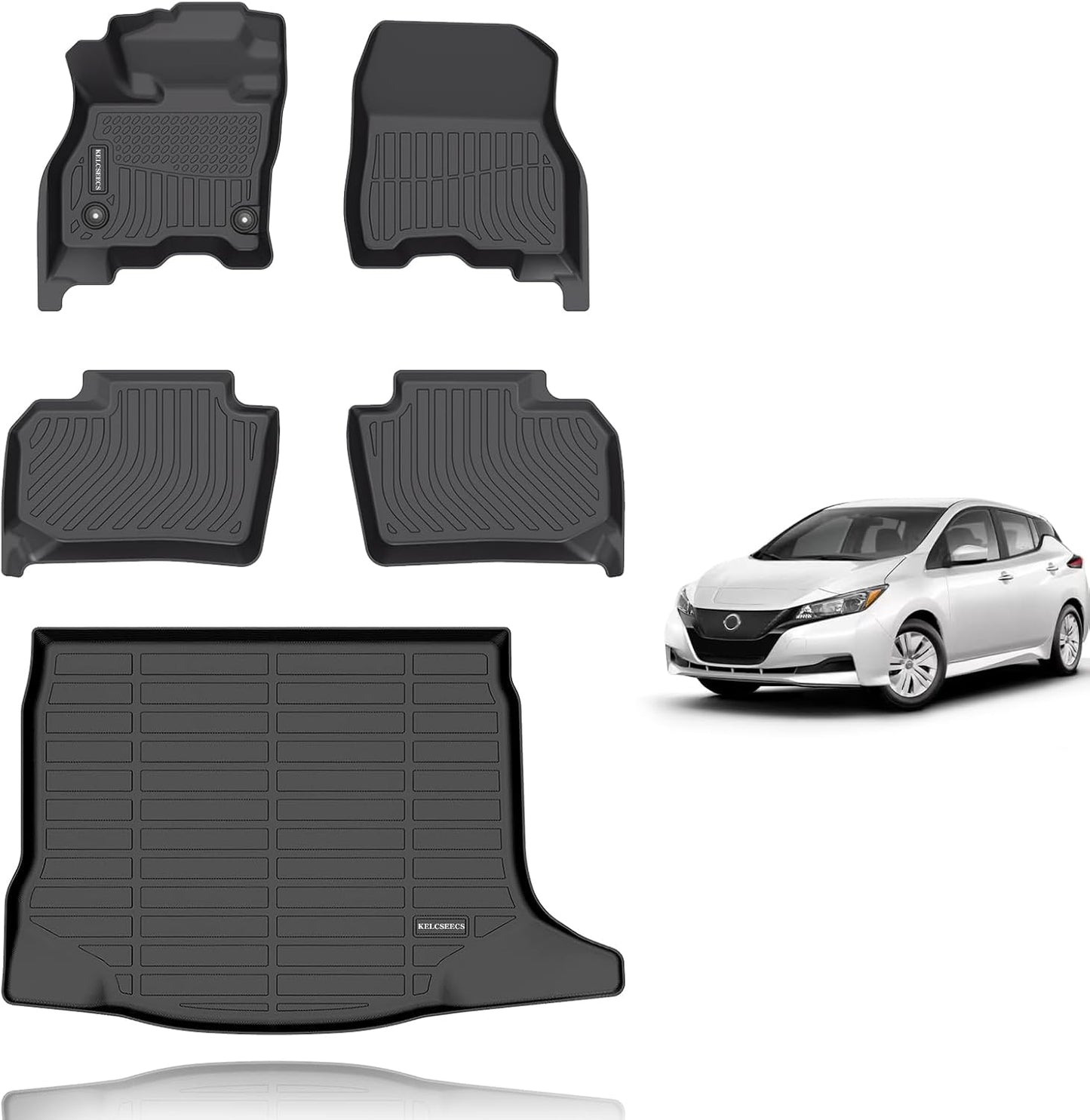KELCSEECS® Floor Mats & Cargo Liner Custom for 2018-2025 Nissan Leaf All Weather Protection TPE Floor Liners Front& Rear Row Full Set Nissan Leaf Accessories Black