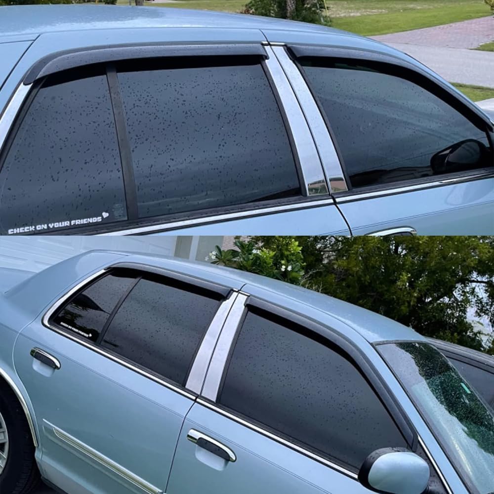 94228 Sunproof Waterproof Side Window Wind Deflector, Rain Guards Visor fit for 1992-2011 Mercury Grand Marquis (Excludes Landau Roof) 98-11 Crown Vic (Short Rears) 2003 Marauder