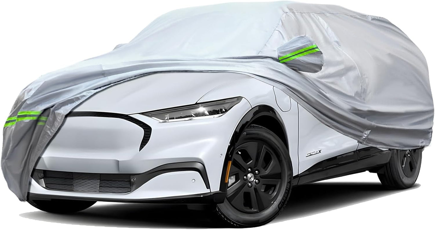 TUCAREST 6-Layers Premium Full Car Cover Hard Shell Zipper Design Waterproof All Weather Weatherproof UV Sun Protection Snow Dust Storm Resistant Outdoor with Straps (Fit for SUV/MPV 181"- 190")