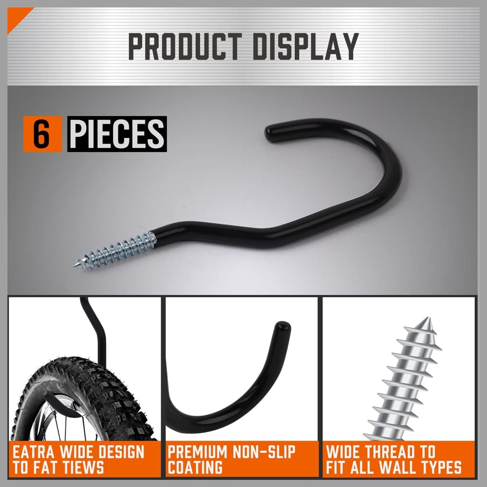 HORUSDY 12 Pack Heavy Duty Bike Hooks - 6 Inch, 100LBS Capacity for Garage Wall and Ceiling