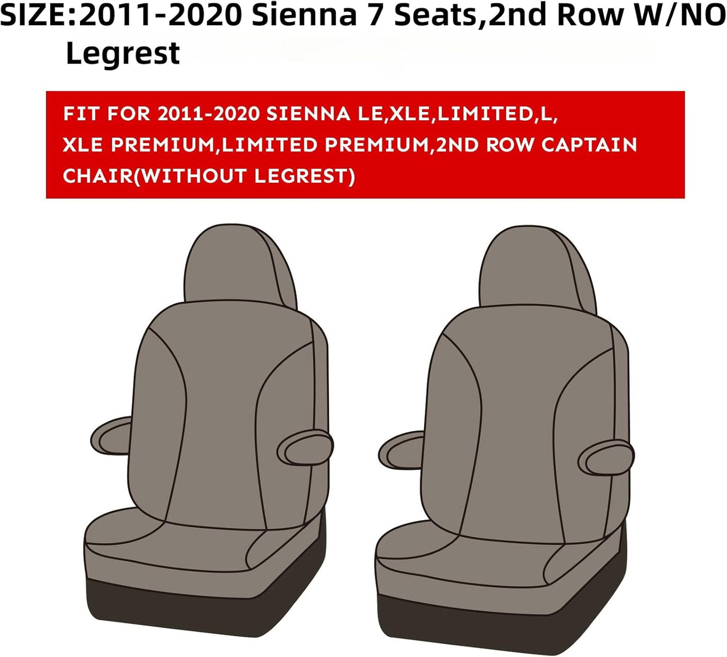 EKR Sienna Seat Covers for 2011-2020 Toyota Sienna L,LE,XLE,Limited,7 Seats,2nd Row Captain Seats W/NO Legrest,Waterproof Car Seat Cover Full Set,Car Seat Protectors- Three Row,Neoprene (Black)