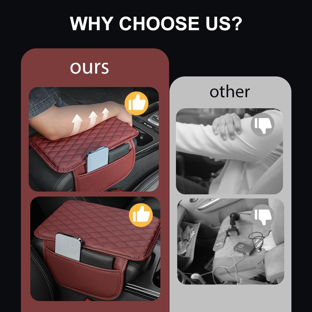 Memory Cotton Leather Car Armrest Box Pad, 2025 New Universal Style Memory Cotton Car Armrest Box Pad, Upgrade Vehicle Seat Box Cushion Protector for SUV Truck (Grey)