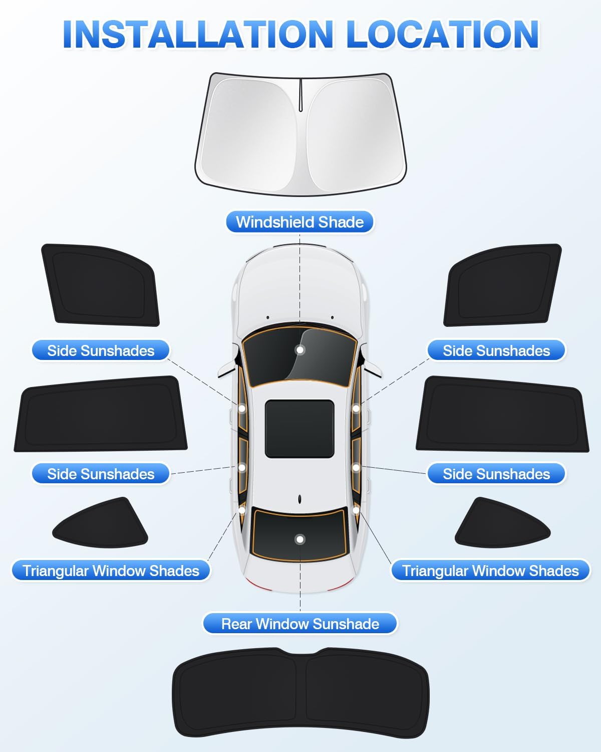 Windshield Sun Shade for 2020-2025 2026 Toyota Highlander Accessories Side Rear Window Shade Cover Set Window Sun Visor Privacy for Camping Keep Vehicle Cool Black 8PCS