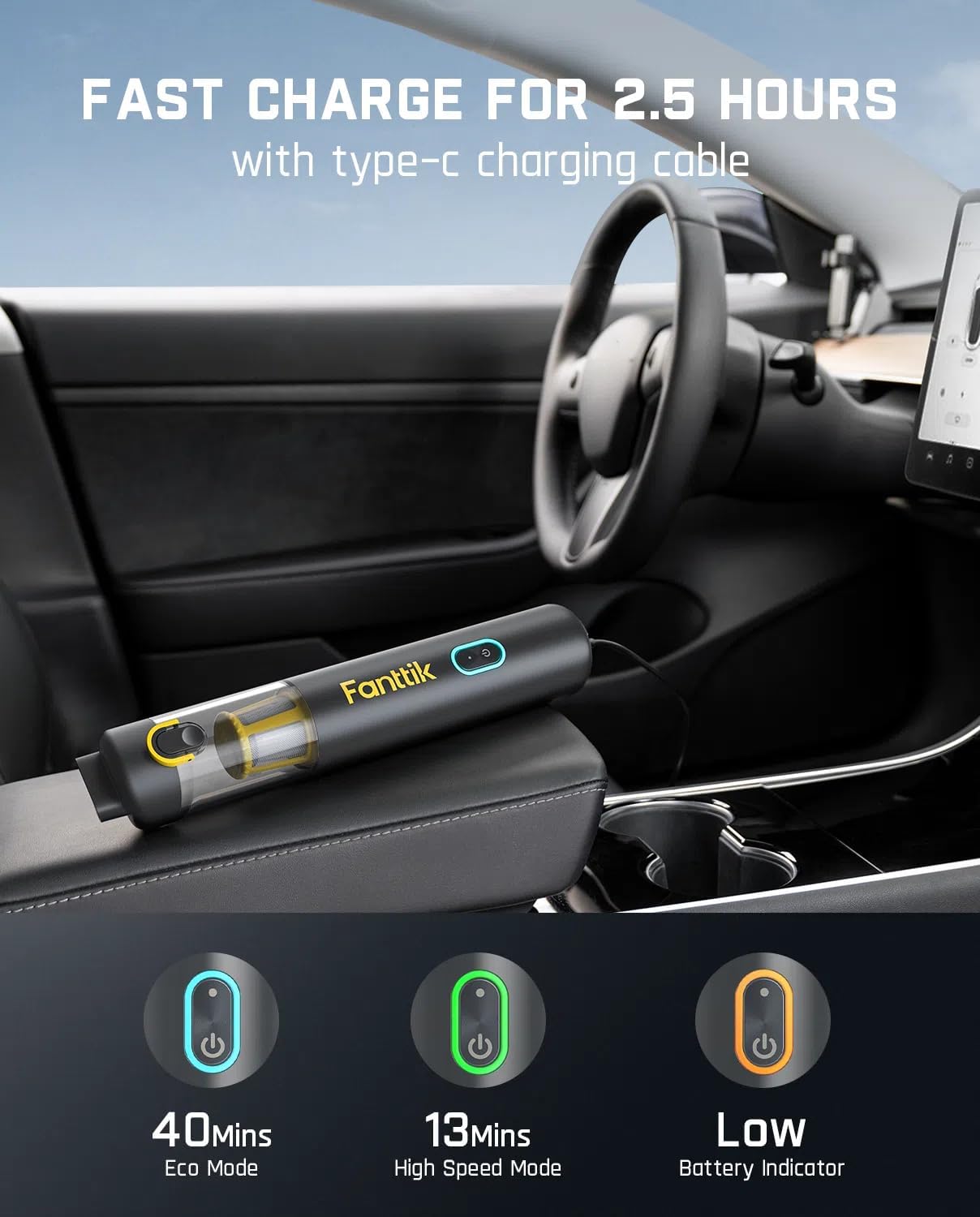 Fanttik Slim V8 APEX Car Vacuum, 4-in-1 Portable Mini Cordless Vacuum with 19000pa Suction Power, Type-C Charge, 2 Suction Modes, Handheld Vacuum for Car, Office Desk, Keyboards (Gray)