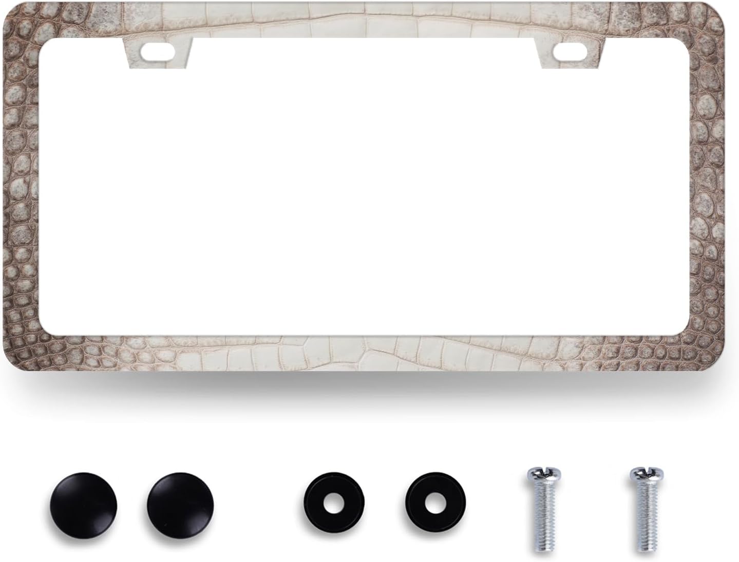 Crocodile Skin Print License Plate Frame Cool Animal Texture License Plate Holder Funny License Plate for Car Decoration Stainless Steel Car Accessory with Screws Men Women 12.3" x 6.3"