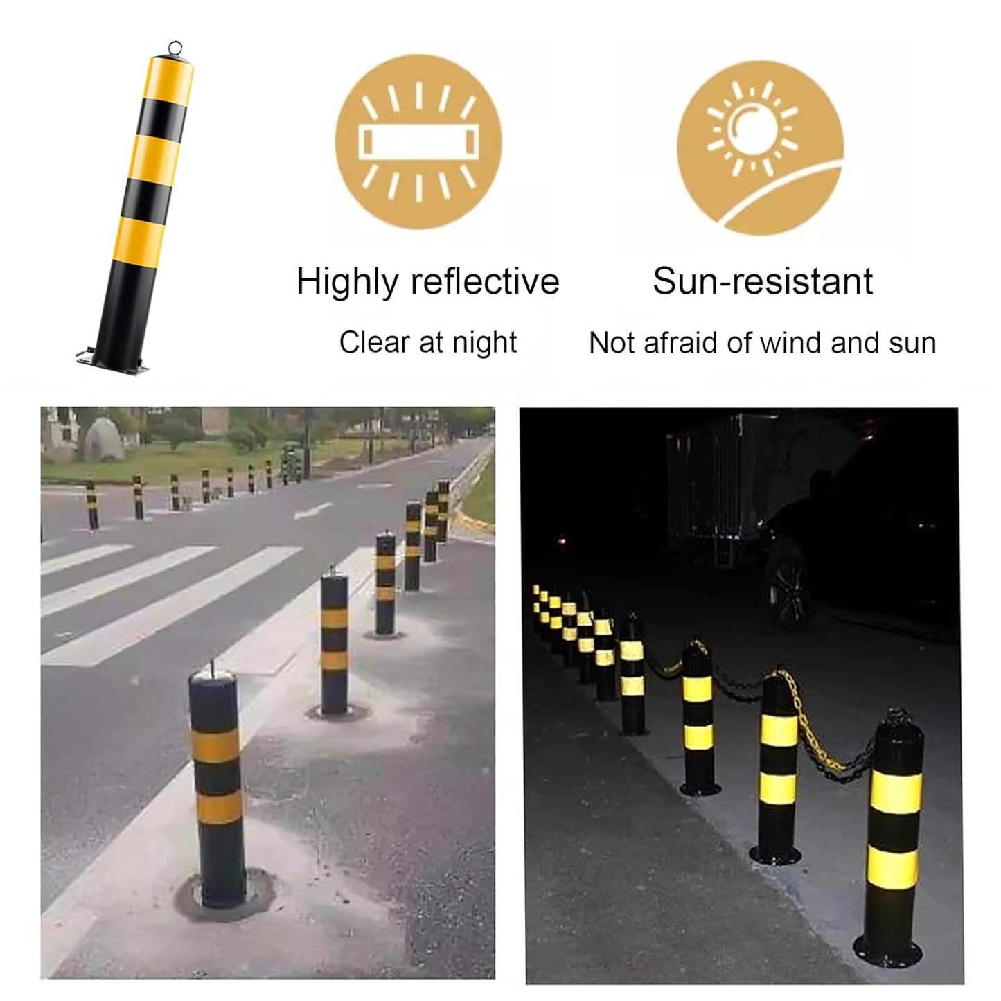Steel Safety Bollard Post, with Lock Bollard Post Removable Security Posts, Parking Bollards, Parking Barriers Concrete, Powder Coat, for Parking Lot, Driveway and Sidewalk(Black (4pcs),75cm/29.5in)