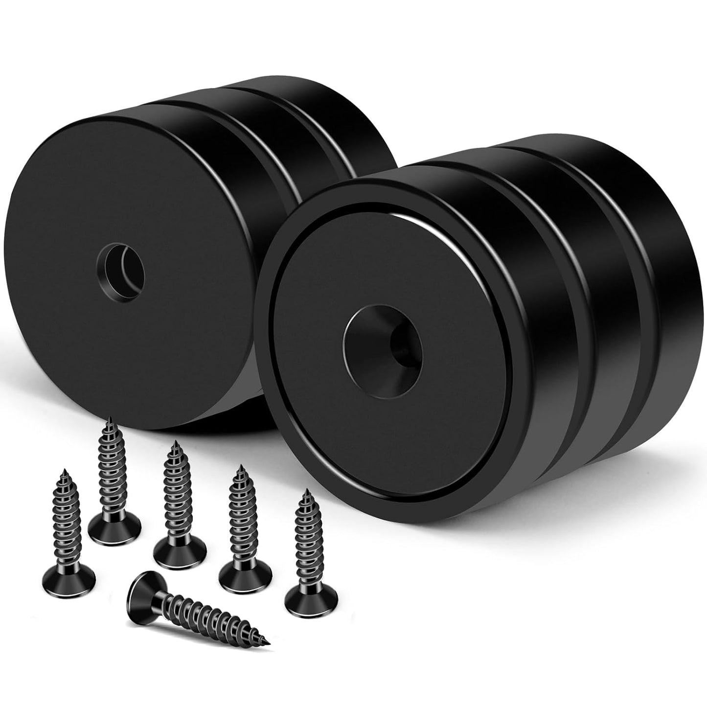 MIKEDE Heavy Duty Magnets with Hole, 150LB Strong Magnets, Black Pot Magnet with Screw for Wall Mounting, Rare Earth Magnet Round Base Cup Magnet for Holding Tools Lifting, Door - 6 Pack