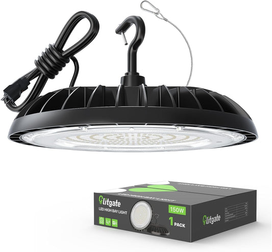 LED High Bay Light 150W, 21000lm 5000K UFO Led High Bay Light(600W MH/HPS Equiv.), Commercial Bay Lighting with 5ft Cable US Plug for Garage Shop Barn Warehouse