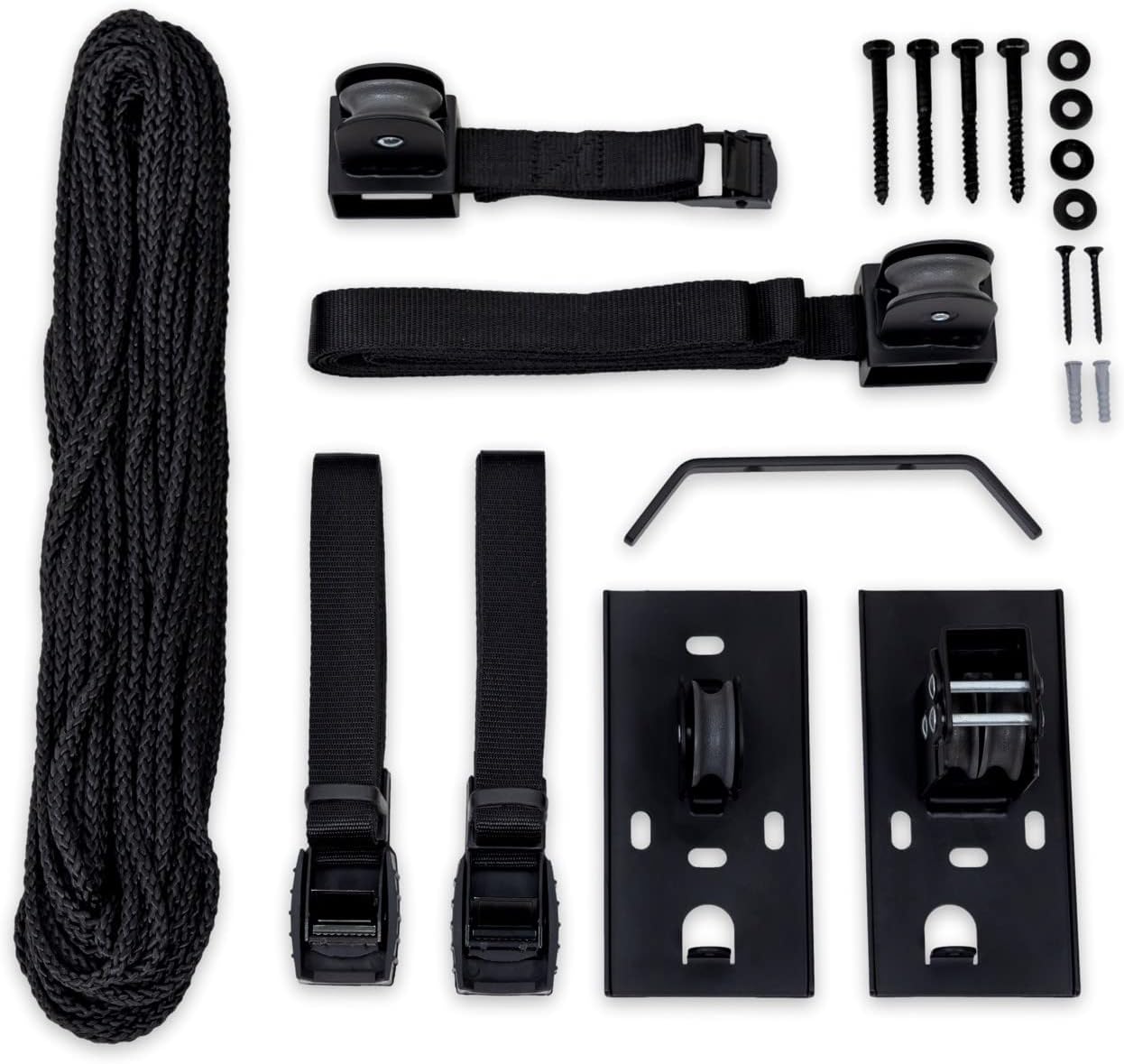 StoreYourBoard Ladder Storage Ceiling Pulley System, Garage Mount Hoist, Heavy Duty Hanging Organizer Holds 150 lbs